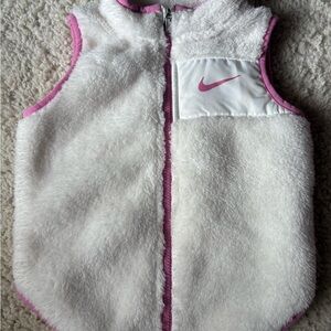 Nike Kids White Fleece Vest with Pink Trim